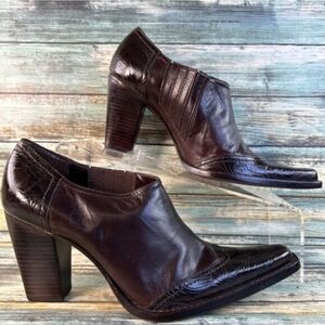 Antonio Melani Western Bootie Womens 6.5 Embossed Brown Leather Snip Pointed Toe